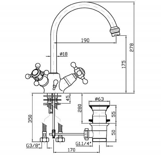 Смеситель для раковины с одним отверстием и отдельными розетками Zucchetti ARCH-00090874 - Вид №1