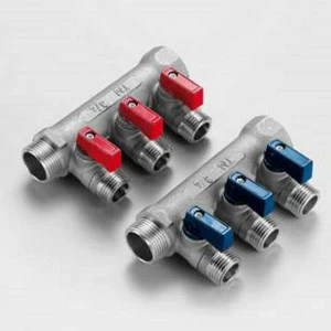 Коллектор НВ 1" с кранами никелированный TIEMME 3 выхода 1/2"Н 36мм