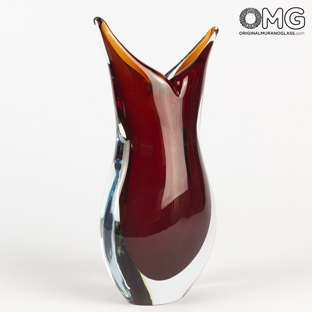 2890 ORIGINALMURANOGLASS Ваза Ласточка - красная - соммерсо - Original Murano Glass OMG 10 см  - Вид №1