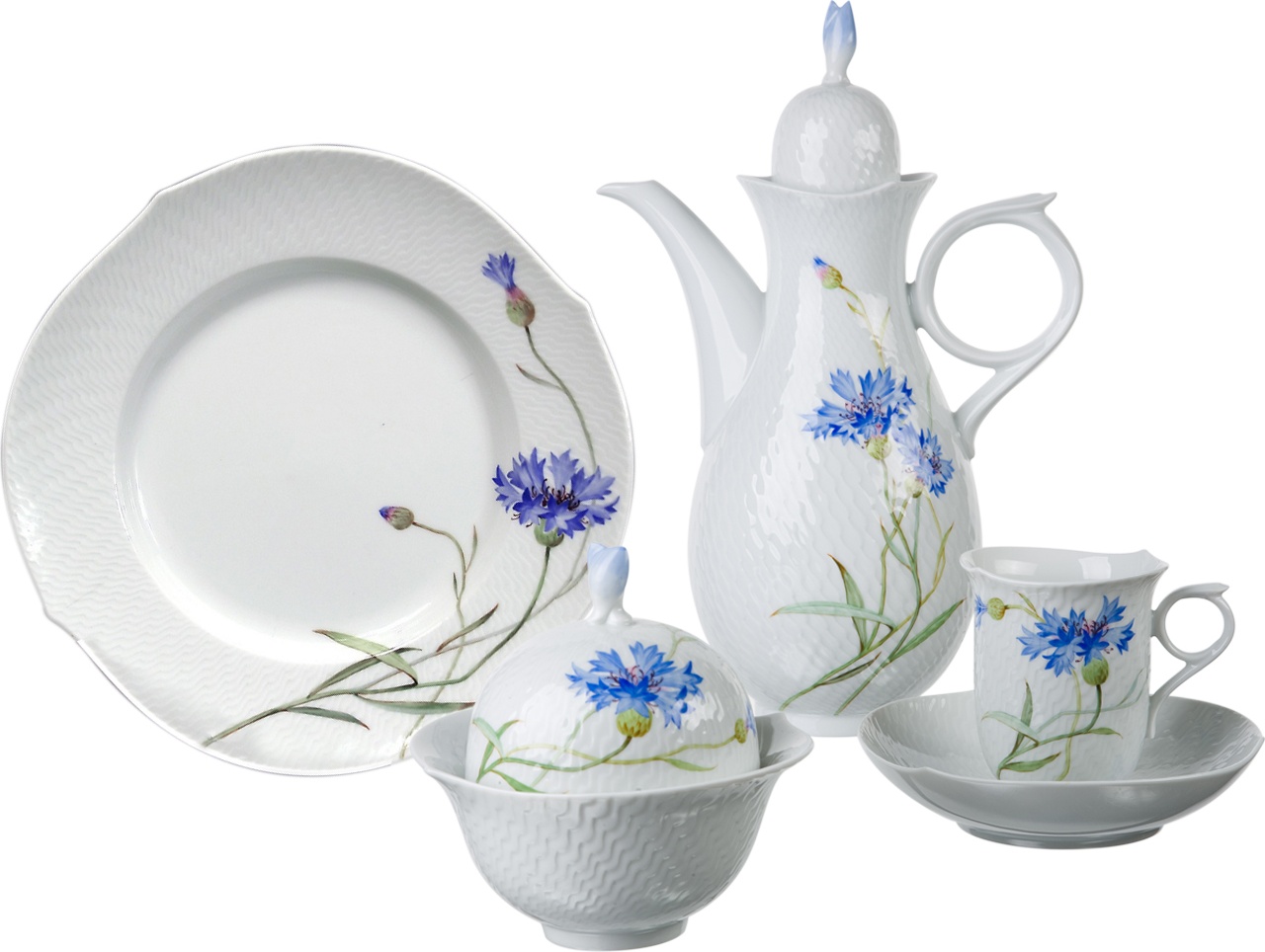 10526775 Meissen Сервиз кофейный 6/22 "Игра волн, рельеф, голубые васильки" Фарфор 