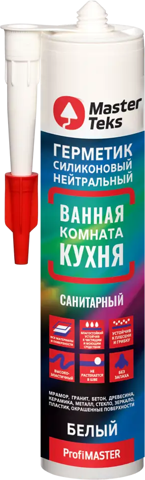 Силиконовый герметик MASTERTEKS для влажных помещений - белый 280 мл 86408725