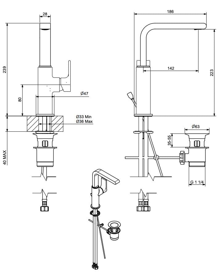Однорычажный смеситель для раковины с автоматическим сливом Bugnatese Simple ARCH-00147137 - Вид №2