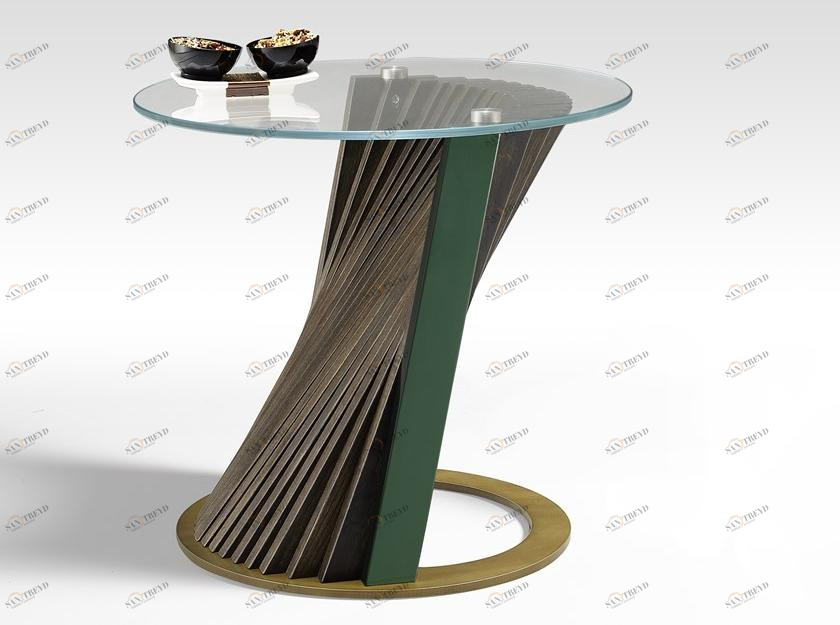 Natisa Круглый журнальный столик из стекла и основание из ясеня Wave sun-id-1429790