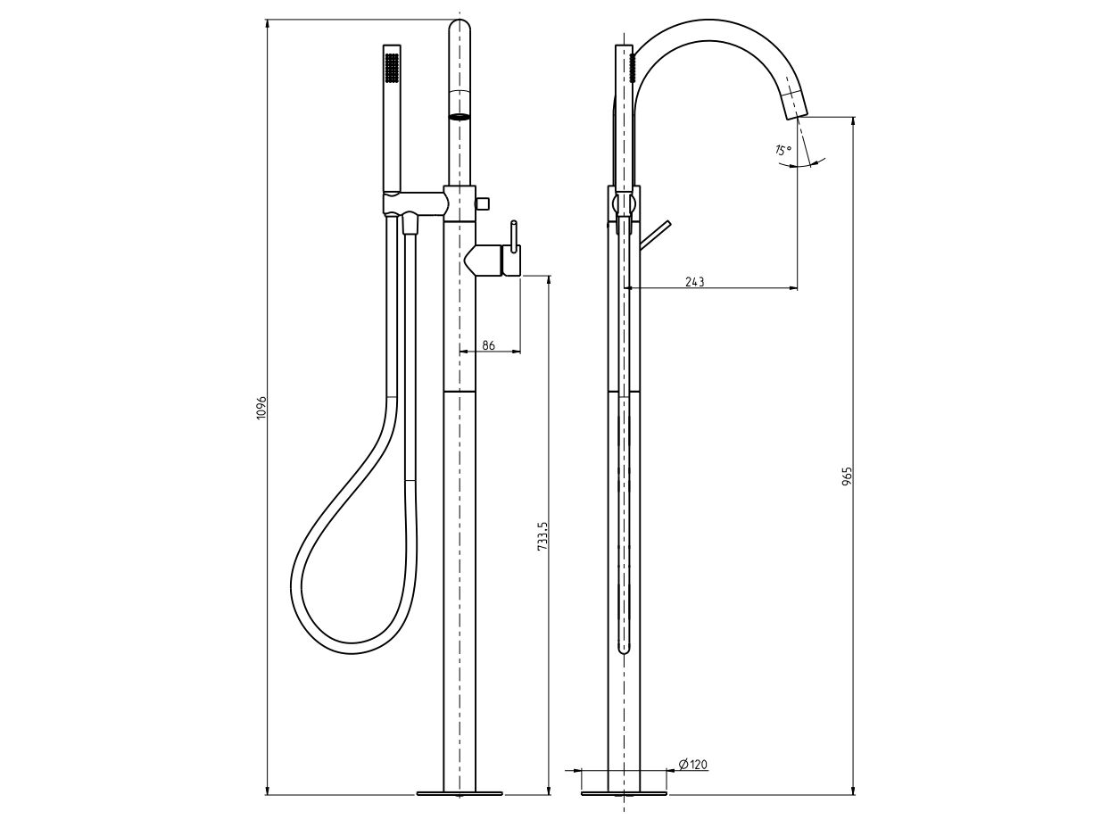 Однорычажный смеситель для ванны из нержавеющей стали Rubinetterie Frattini Pepe XL 316 ARCH-00002604 - Вид №2