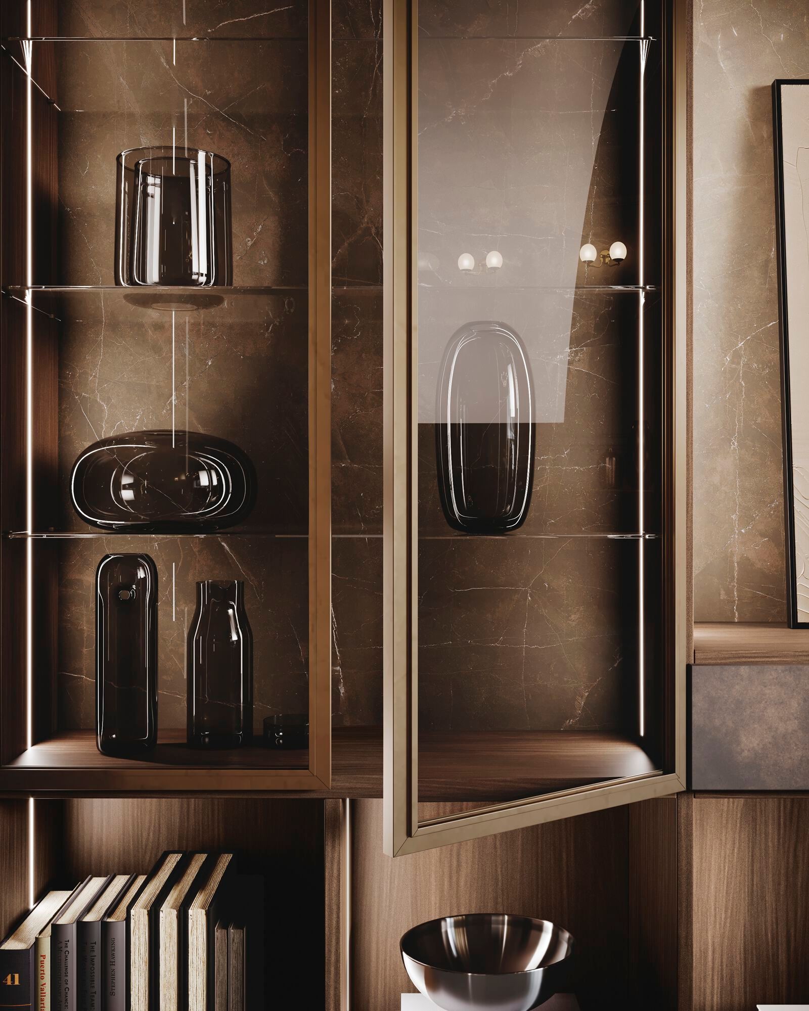 Книжный шкаф из дерева и стекла с освещением Guzzini & Fontana House of Trombones ARCH-00090208 - Вид №3