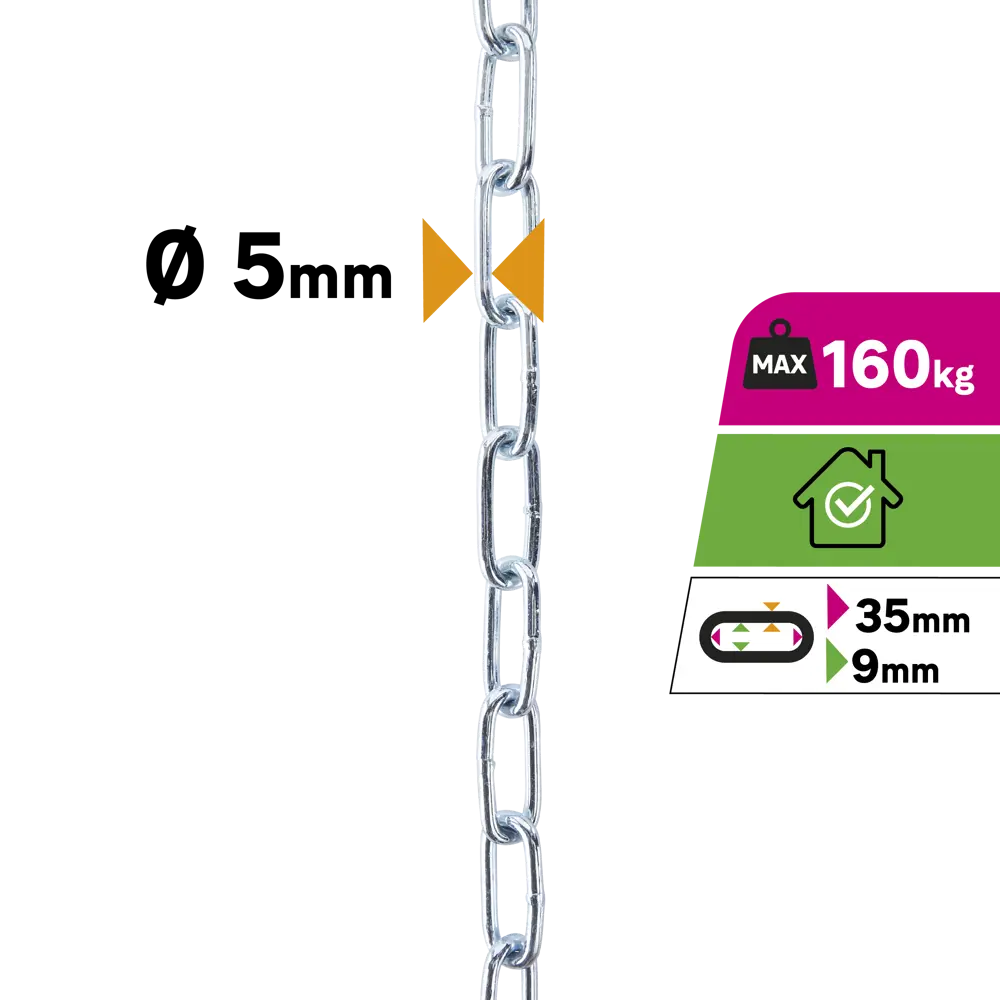 Цепь Standers оцинкованная сталь длинное звено 5 мм 10 м/уп STLM-2005634 - Вид №1