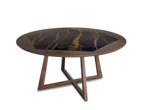 Круглый деревянный обеденный стол с мраморной столешницей