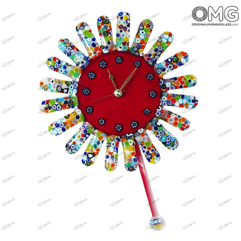 2401 ORIGINALMURANOGLASS Настенные часы с маятником Подсолнух - муранское стекло 25 см 