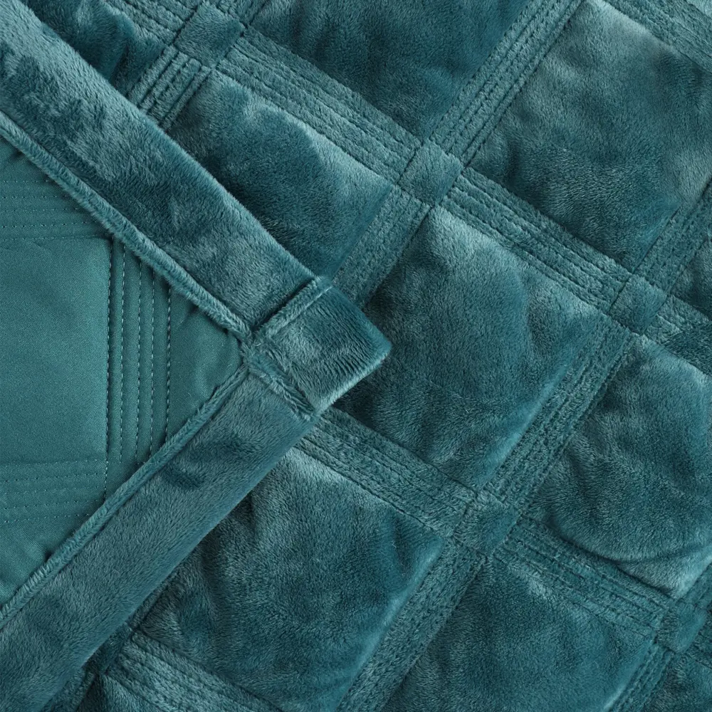 Покрывало 160x220 см велюр клетчатый цвет бирюзовый Santreyd STLM-2098397 - Вид №1