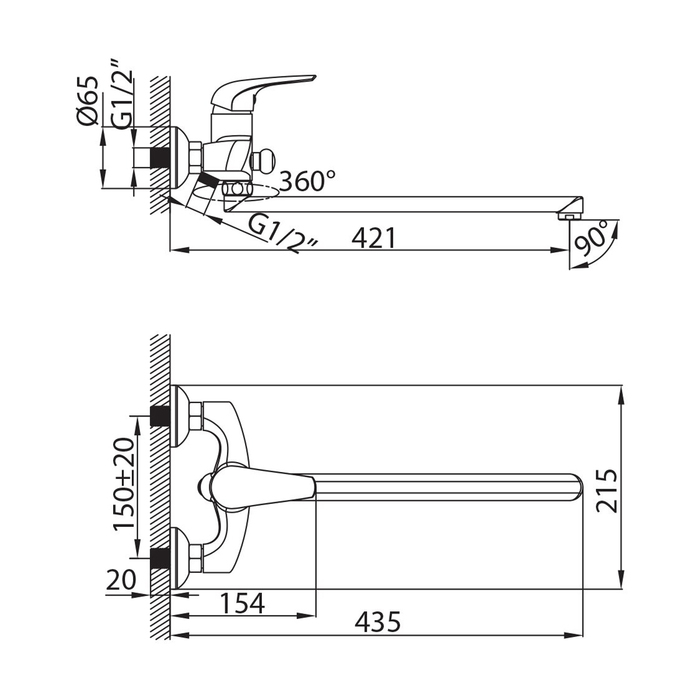 BA232A9CK MI Milardo Baffin Смеситель для ванны с длинным изливом Baffin Россия  - Вид №7