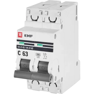 Автоматический выключатель EKF ВА47-63 двухполюсный 63А 82421267