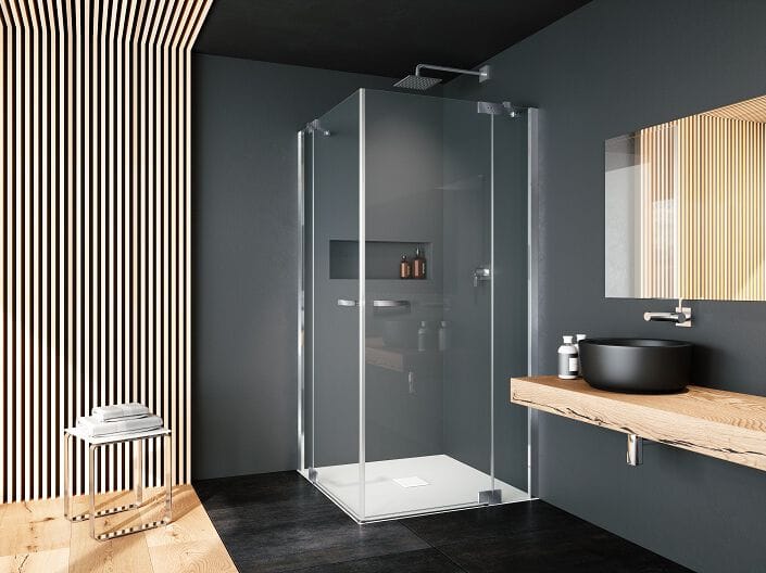 Стеклянная угловая душевая кабина с распашной дверью Provex Industrie E-Lite ARCH-00120806