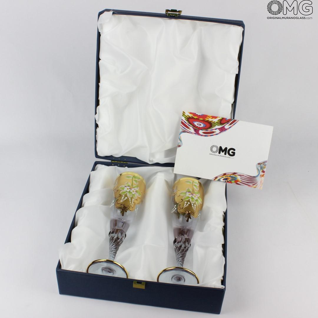 2140 ORIGINALMURANOGLASS Набор из 2 бокалов-флюте светло-розового цвета- я&ты- trefuochi 6 см  - Вид №1