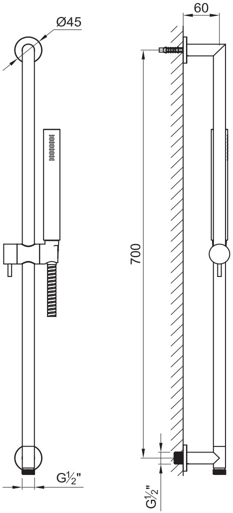 JEE-O Направляющая из нержавеющей стали с ручным душем Slimline 800-6920/3/4 - Вид №3