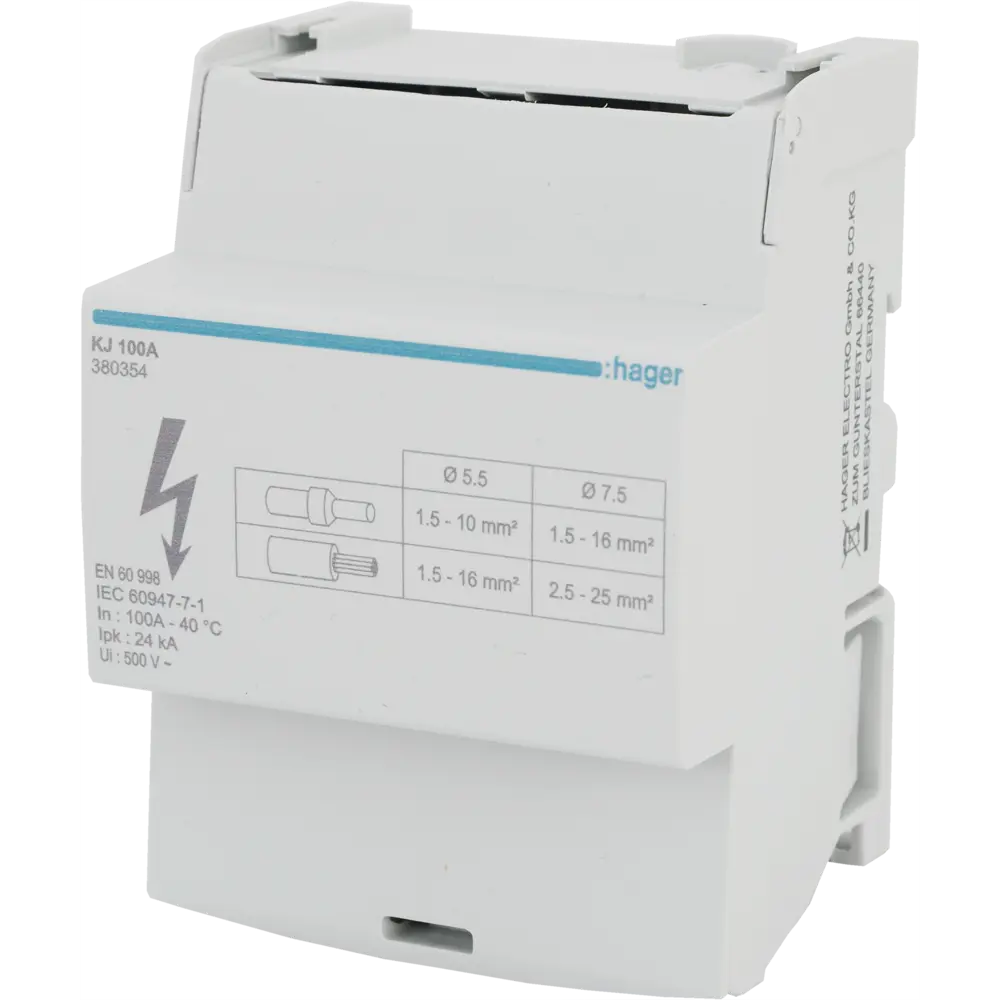Блок распределительный Hager KJ100A 4 полюса 100 А STLM-2159101