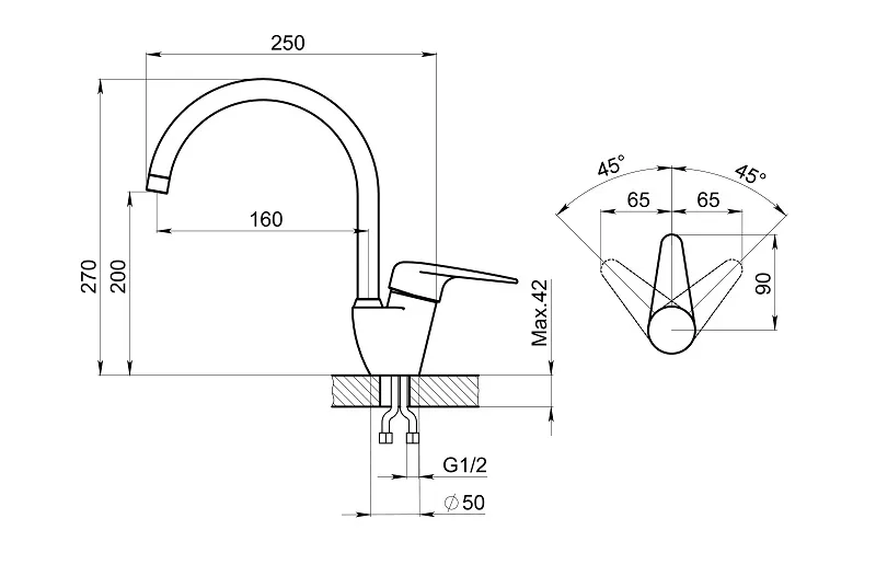 1024, ХРОМ СМЕСИТЕЛЬ КУХОННЫЙ GRANULA 1024-ST11 - Вид №1