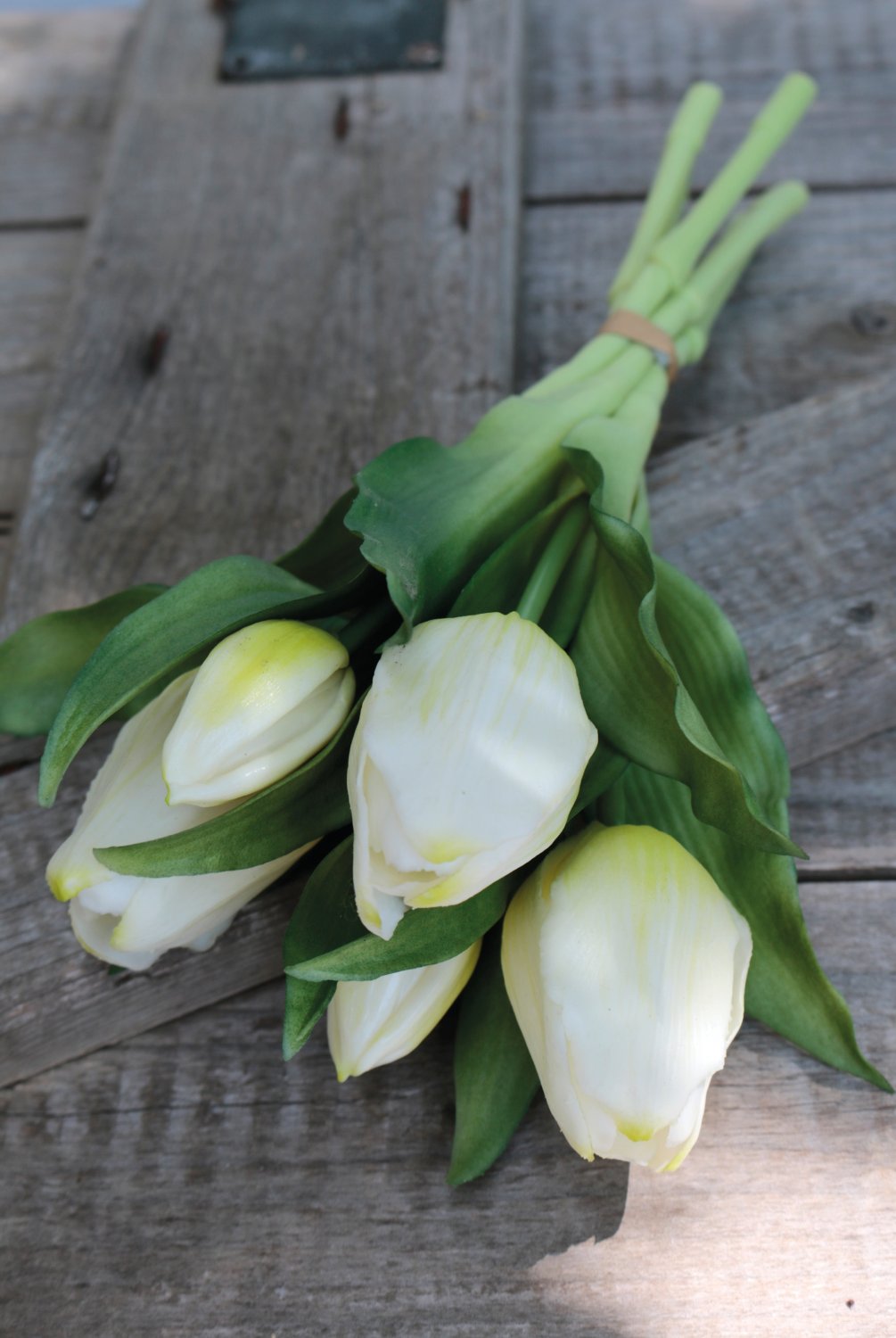 2941 708 a3 Искусственный букет тюльпанов, 5-кратный, 28 см, бело-зеленый H-andreas  - Вид №1
