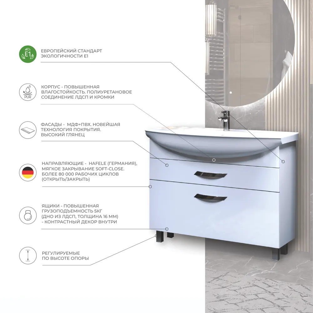 Тумба под раковину Vigo Moss 105 см, цвет белый STLM-2167968 - Вид №4