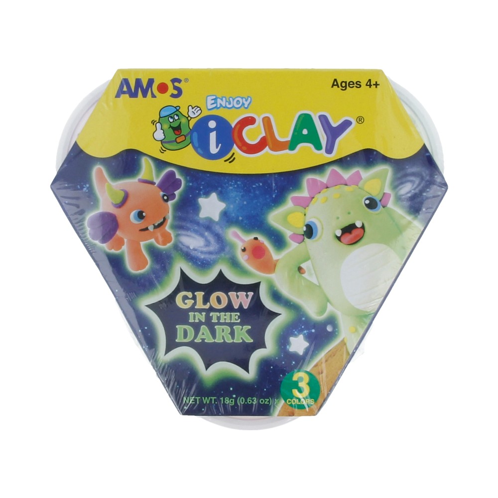 1/12 Масса для лепки iClay светящаяся в темноте 23437 3 цвета по 18гр AMOS 
