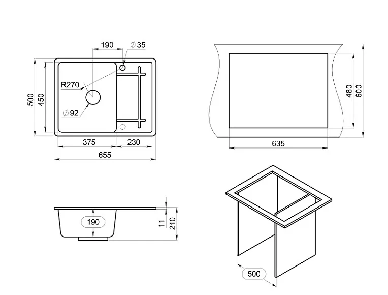 6501, БАЗАЛЬТ, кухонная мойка, кварц GRANULA 6501-ST146 - Вид №3
