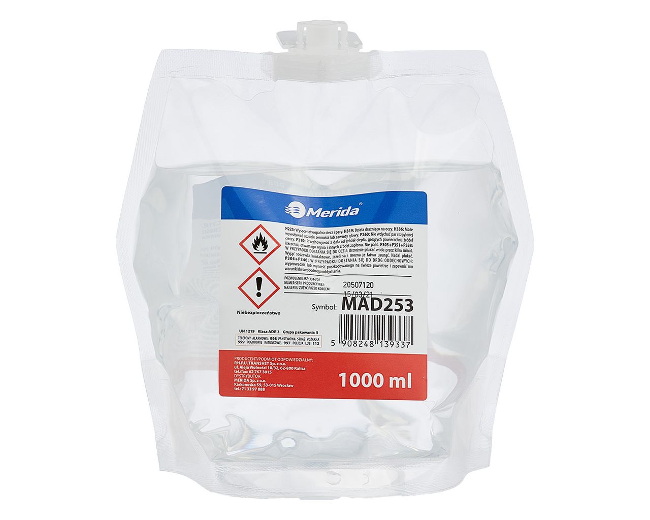 MAD253 ПОЛАНА ДДР+ жидкость дезинфицирующая для хирургической и гигиенической дезинфекции рук, одноразовый картридж 1000 мл Merida 
