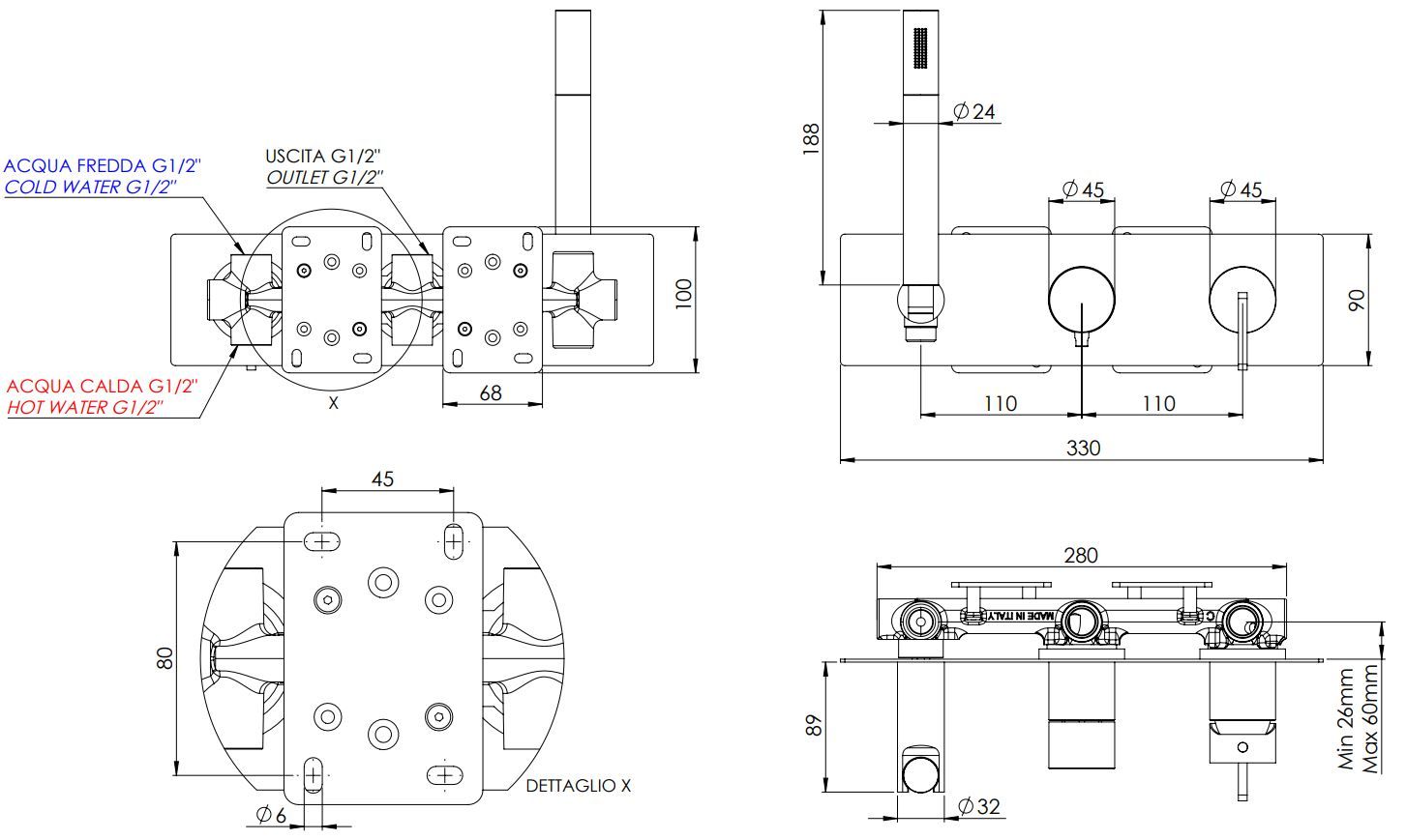 Набор для душа с одной ручкой и ручным душем Daniel Rubinetterie Stellar ARCH-00065568 - Вид №2