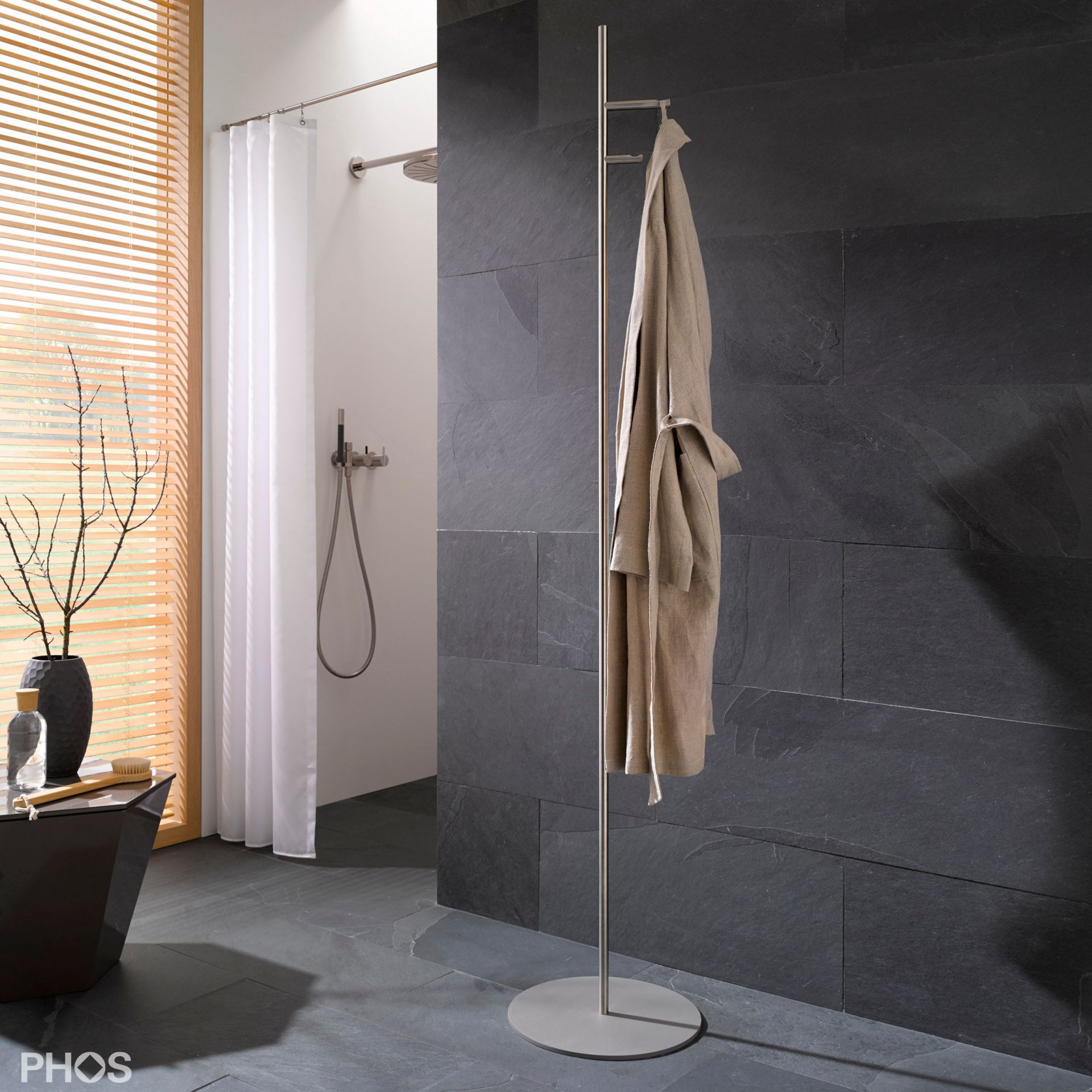 GSTS2V-B Вешалка для полотенец и вешалка для одежды с 2 вогнутыми крючками, основание: серое. PHOS  - Вид №1