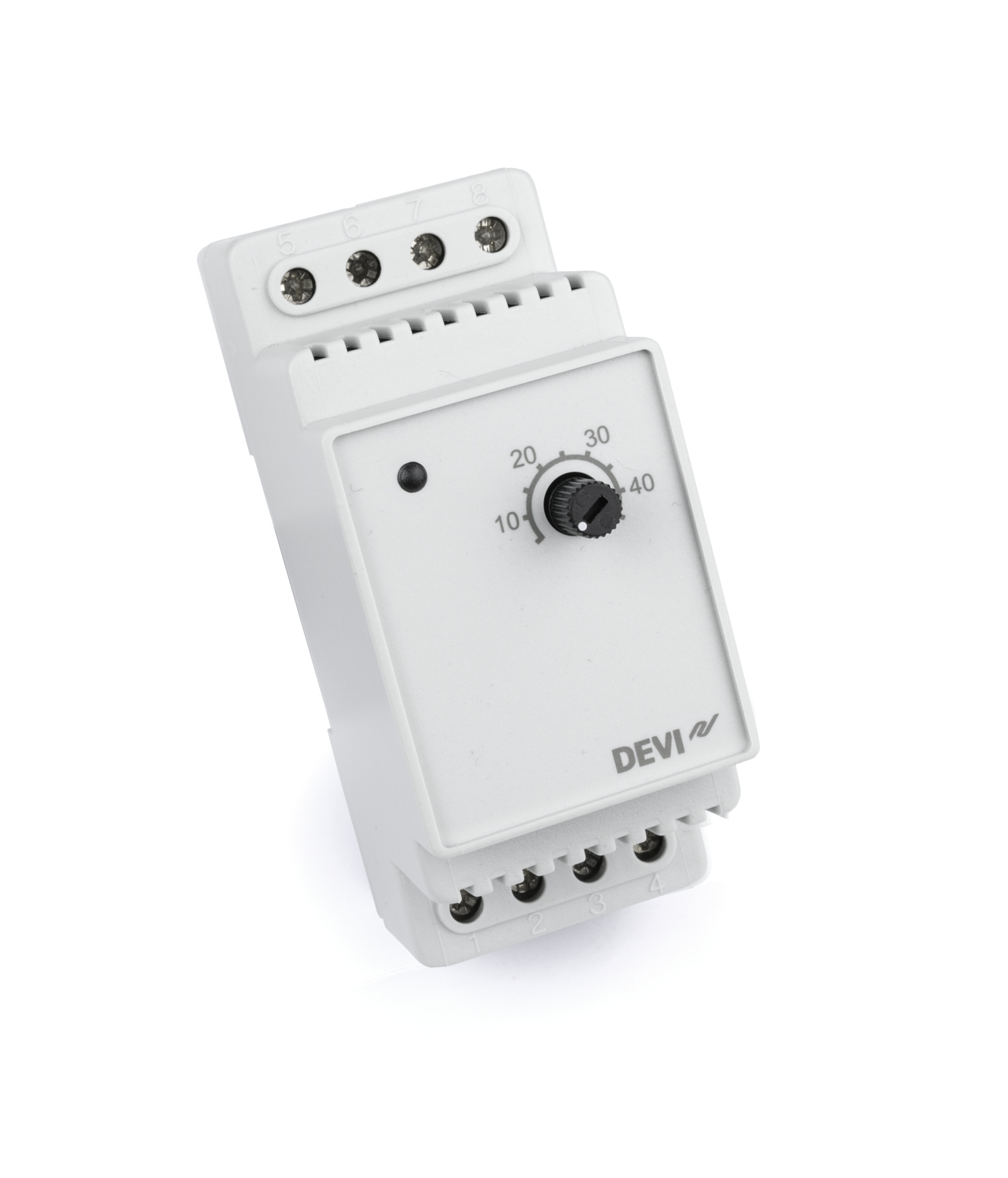 Danfoss DEVIreg™ 330 — терморегуляторы для установки в щиток на профиль DIN для систем антиобледенения, отопления, кондиционирования, подогрева труб, емкостей, обогрева помещений и подогрева полов DEVIreg 330 (-10+10С) терморегулятор 140F1070  - Вид №1