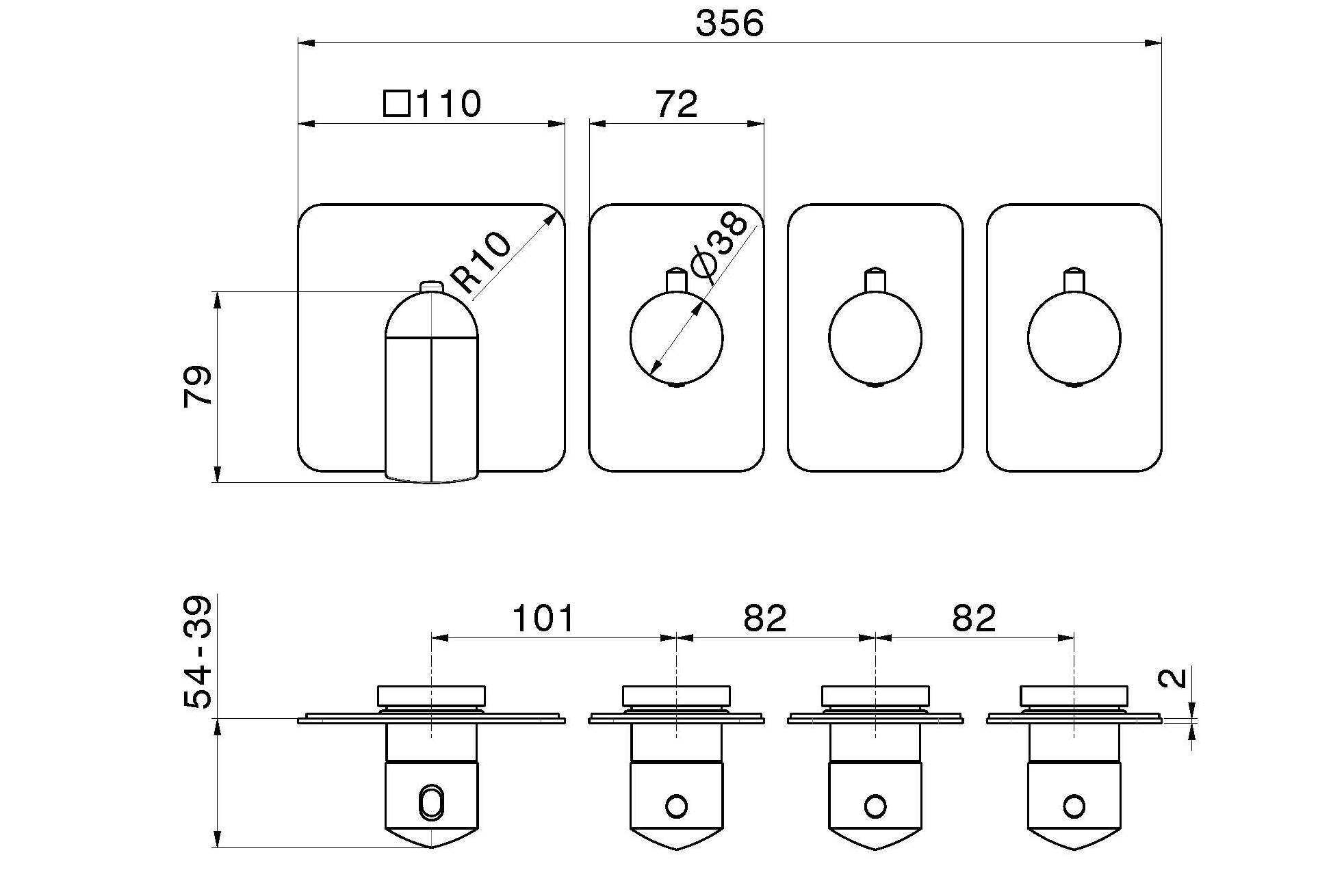 Термостатический смеситель для душа с 4 отверстиями Newform многофункциональные термостаты 3 выхода ARCH-00049774 - Вид №2