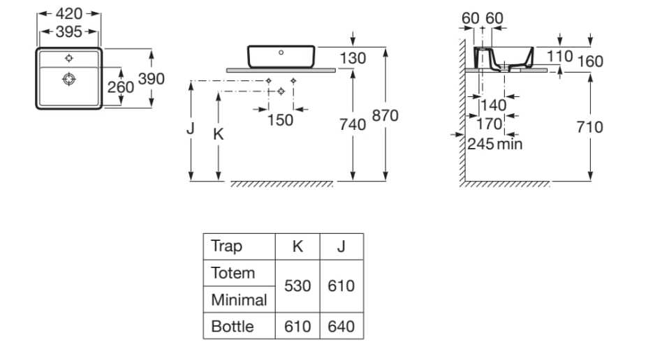 Фарфоровая столешница прямоугольная ручная мойка Roca The Gap ARCH-00107288 - Вид №1