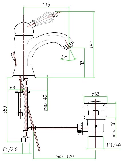82CR5221 Смеситель для раковины , хром Fiore Imperiale  - Вид №2