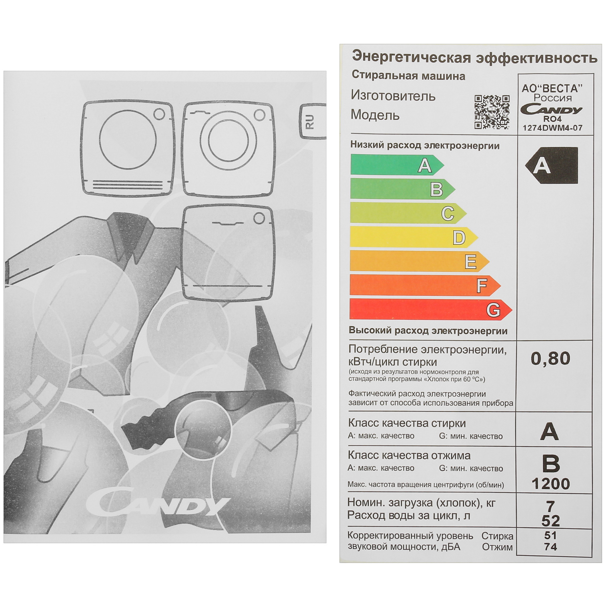 5348909 Стиральная машина Candy RO4 1274DWM4-07 белый STDN-0019019 - Вид №11