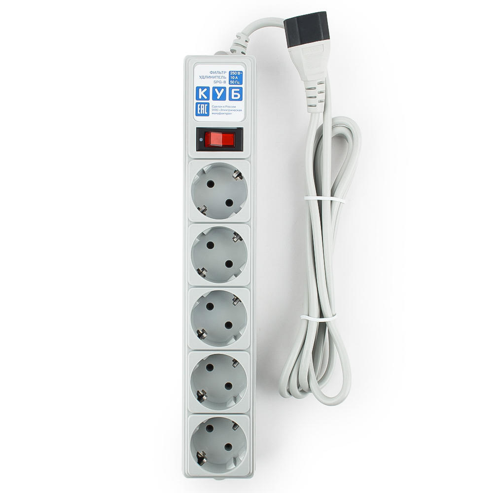 SPG-B-6 Surge protector power cube b 1.9 m 5 outlets (gray) 10a / 2.2kw Электрическая мануфактура Santreyd  - Вид №2