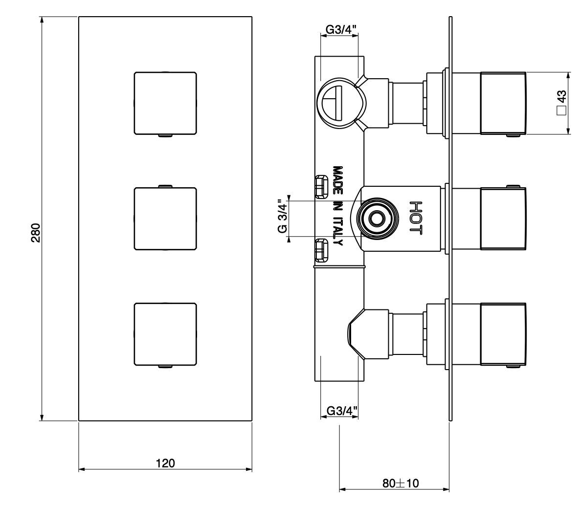 Термостатический встраиваемый смеситель для душа GATTONI Kubik ARCH-00134121