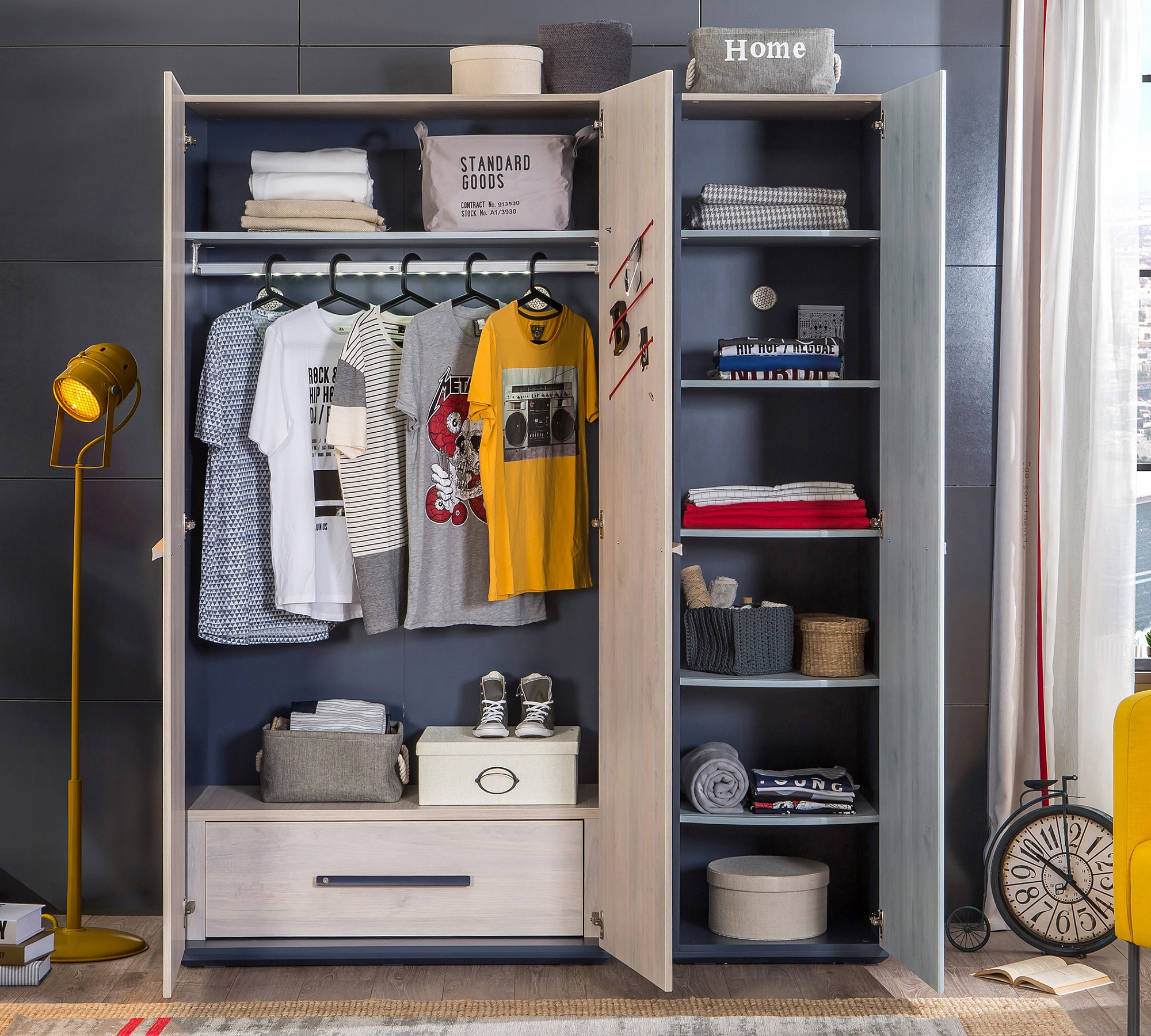 Шкаф-пенал узкий голубой 203 см Trio L CILEK TRIO 00-3832635 Синий Santreyd - Вид №2