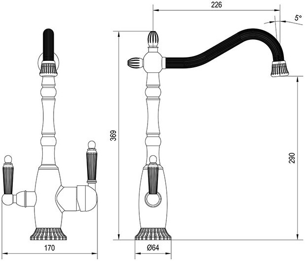 Смеситель ZorG Sanitary ZR 349 YF BR для кухонной мойки, бронза - Вид №1