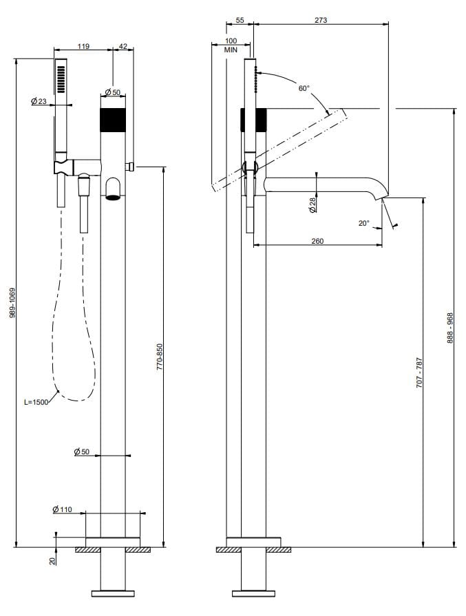 Смеситель для ванны из хромированной латуни Gessi Habito ARCH-00137201 - Вид №2