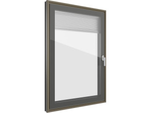 Алюминиевое и деревянное окно со встроенной жалюзи