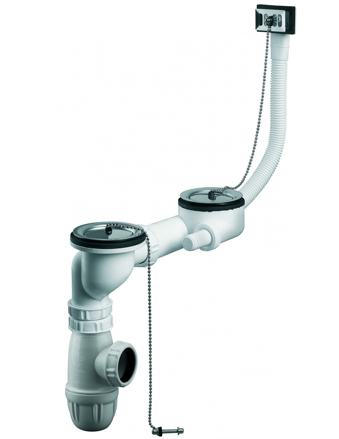 785500 000 00  Полный комплект для мойки с 2 чашами, Д. 60 мм, с переливом, нержавеющая сталь, сертифицировано NF Valentin Сталь 