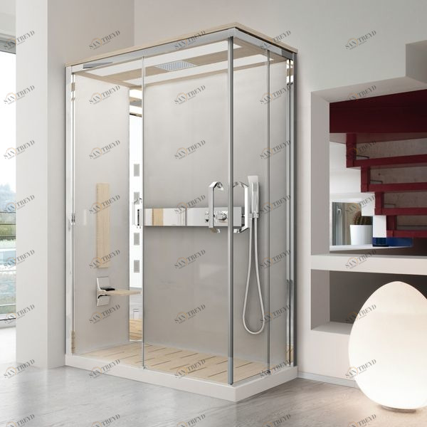 Душевая кабина термостатическая NEXIS 1 A120x80 HYDRO Novellini NEXIS цвета светлый дуб, с низким душевым поддоном и крышей NEXA120ST1F1KQNEXA120DT1F1KQ