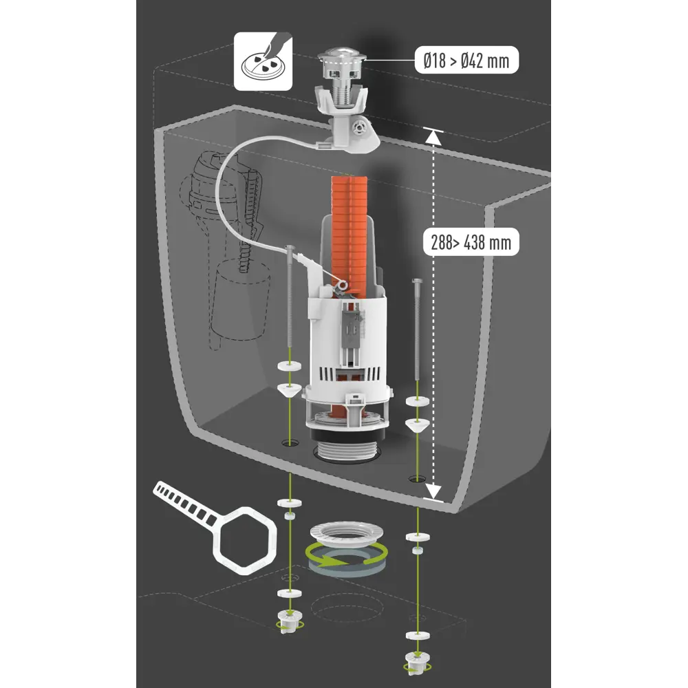 Сливной механизм Equation с двойной хромированной кнопкой и тросовым приводом 82259410 STLM-0023452 - Вид №9