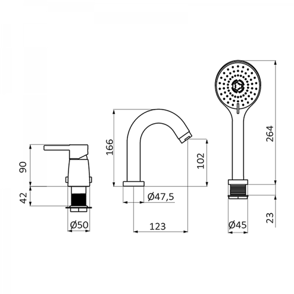46232460 PREMIUM Смеситель для ванны для уступа Хром GRB MIXERS Time - Вид №1