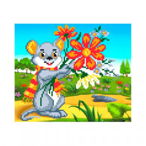 4071 Канва/ткань с рисунком Рисунок на шелке 22 см х 25 см "Мышка" Матренин посад