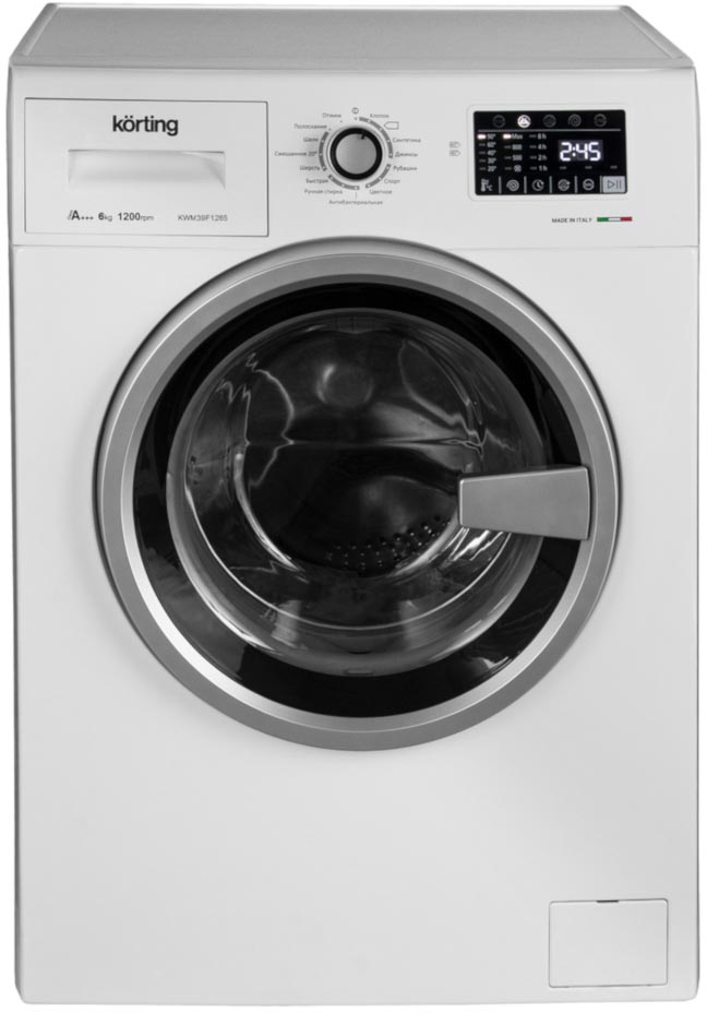 KWM 39F1265 Стиральная машина / узкая стиральная машина, 85х59.5х39см, фронтальная загрузка, 6 кг, 1200 об/мин, сенсорное управление, led индикация настроек и этапов выполнения программ, 15 программ стирки, отложенный старт, а+++, белая Korting Santreyd 