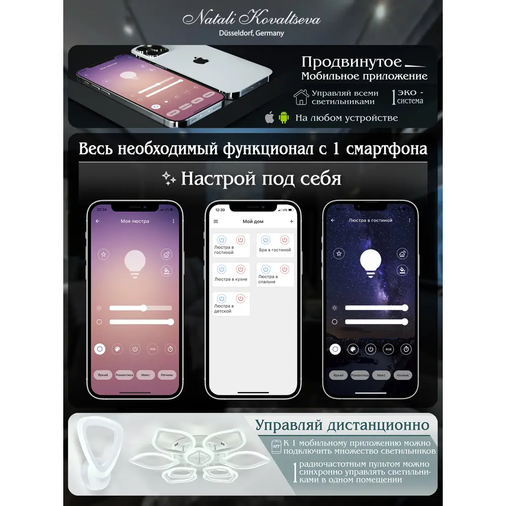 Люстра потолочная Innovation Style 25 м² регулируемый белый свет цвет белый, Bluetooth/управление со смартфона и пульта 85416286 STLM-2205025 Natali Kovaltseva  - Вид №6