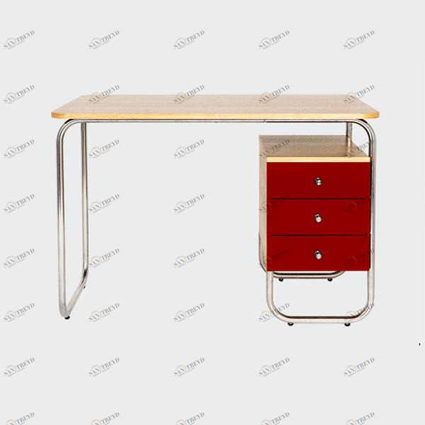 Стол рабочий письменный на металлических ножках с красной тумбой Bauhaus WOODI  00-3966079 Беленый дуб;бежевый;красный 