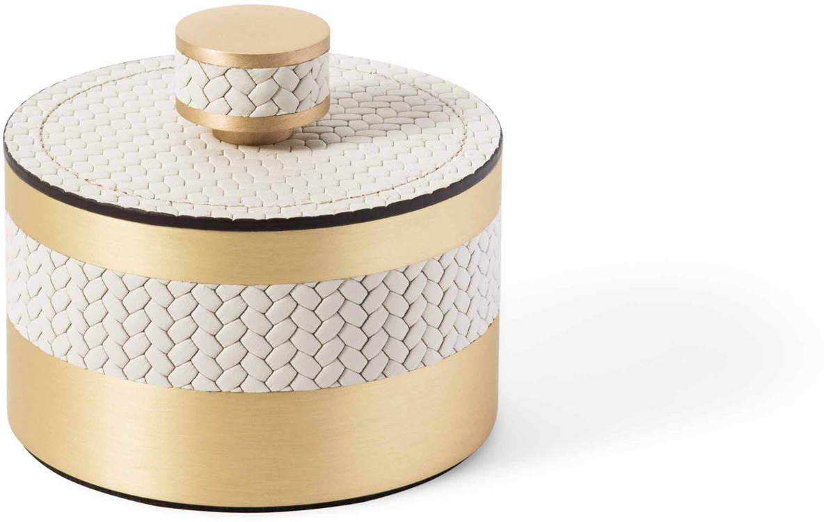 Коробка Saturno - Ø 9XH5,5 см / металл-хром / плетеная кожа_черный