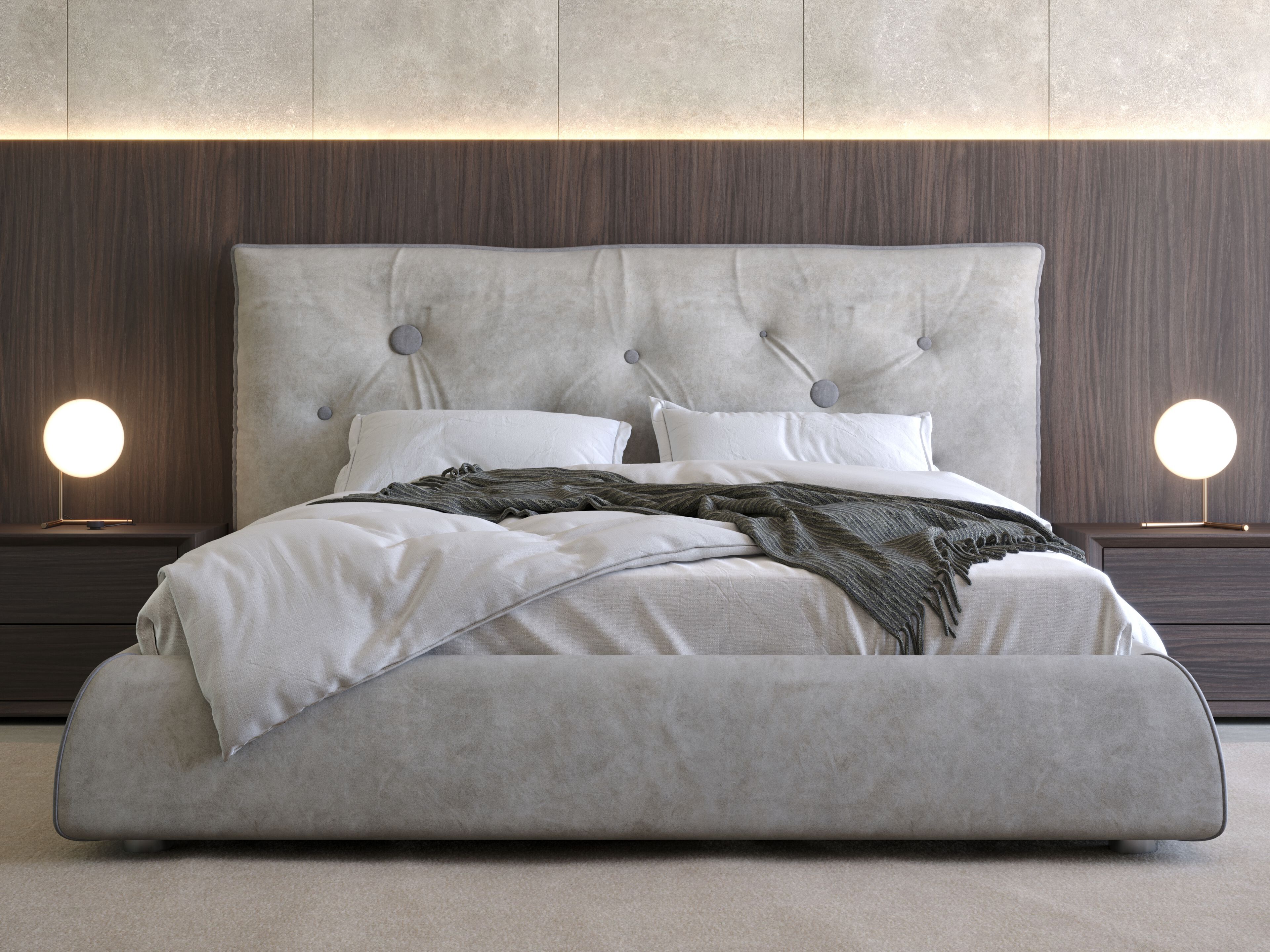 Кожаная двуспальная кровать-контейнер с мягким изголовьем Giessegi ROGER ARCH-00143051