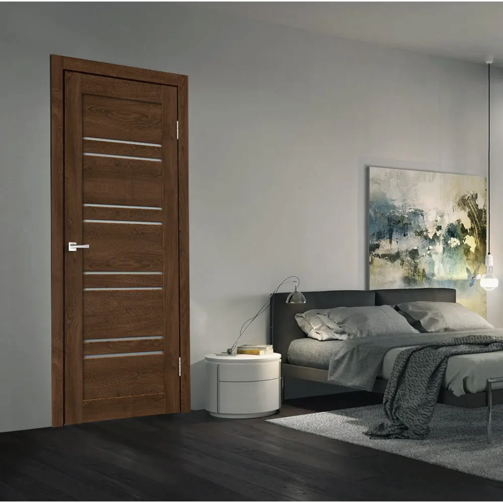 Комплект двери Лайн 1 со стеклом 90x200 см Hardflex цвет дуб тернер венге с добором 100 мм 89429284 STLM-2001679 VELLDORIS  - Вид №1