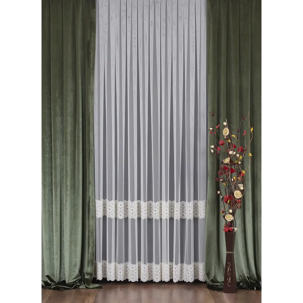 Тюль с вышивкой на сетке «Кольца» 1 п/м290 см цвет кремовый ELIT HOME STLM-2161893 - Вид №4